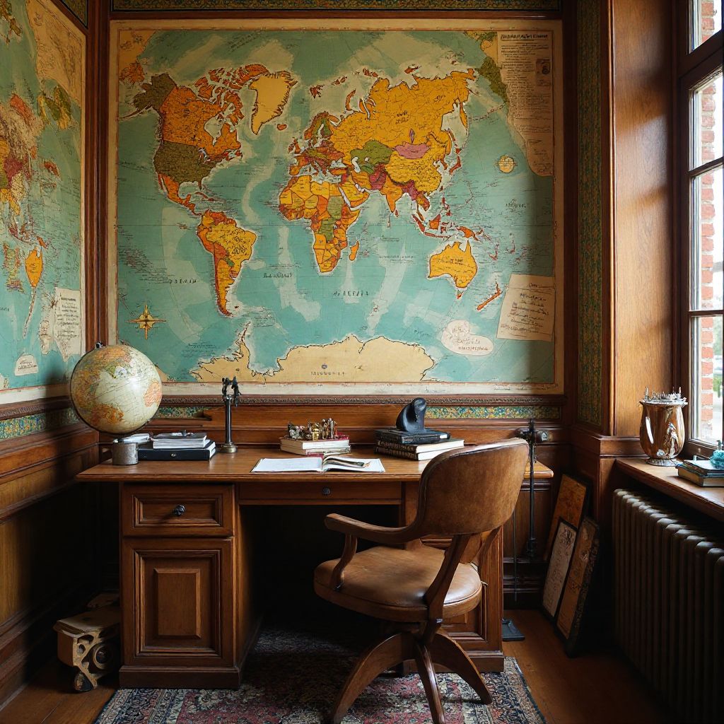 Vintage travel office with maps and globes